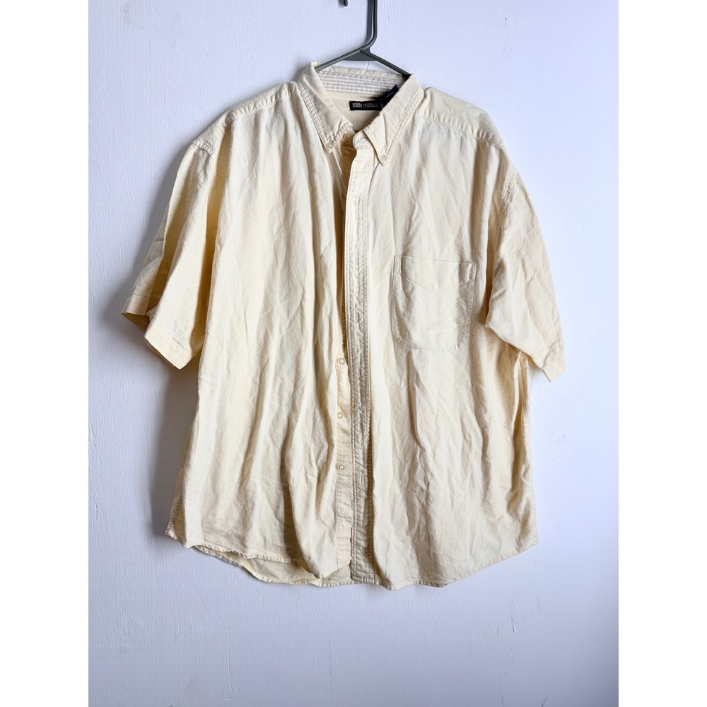 Faded Glory Mens XL Beige Cotton Short Sleeve Button Down Shirt Casual Pocket